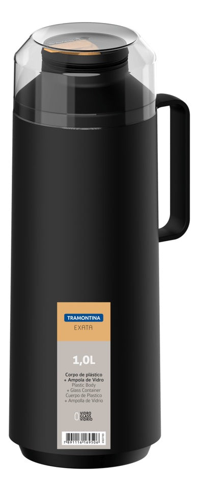 Termo 1l Exata Plástico Ampolla Vidrio Negr Tramontina 61637