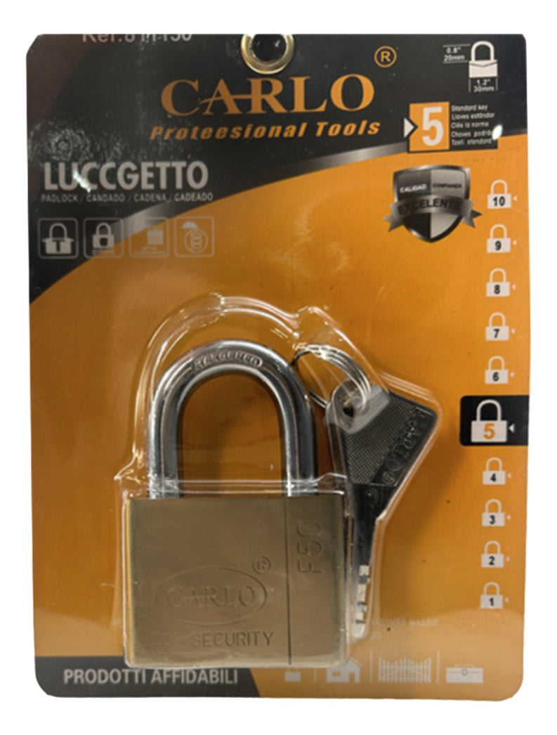 Candado Dorado De 60mm / Incluye 3 Llaves F60 Carlo 6002342