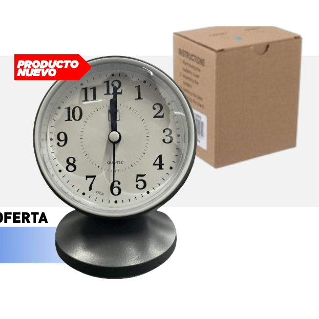 RELOJ DESPERTADOR CLASICO REDONDO GRIS