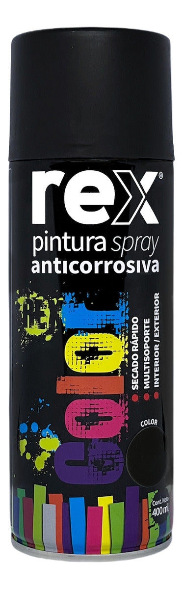 Pintura Aerosol Spray AnticorroSíva Secado Rápido Rex Color Negro