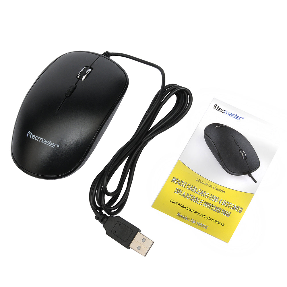 Mouse Óptico Usb Cableado 4btn 1600dpi Tecmaster Tm-100553