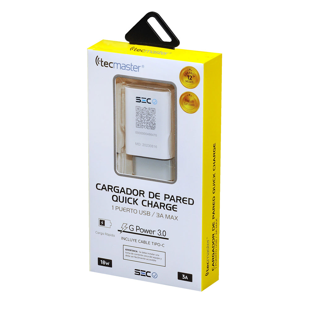 Cargador Pared Quick Charge 3a/2.4a Tecmaster Tm-200516-1