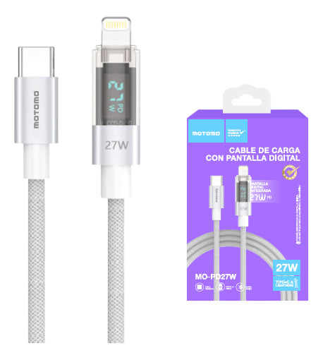 Cable Usb 27w 1m Tipo-c/lightning Pantalla Motomo Mo-pd27w