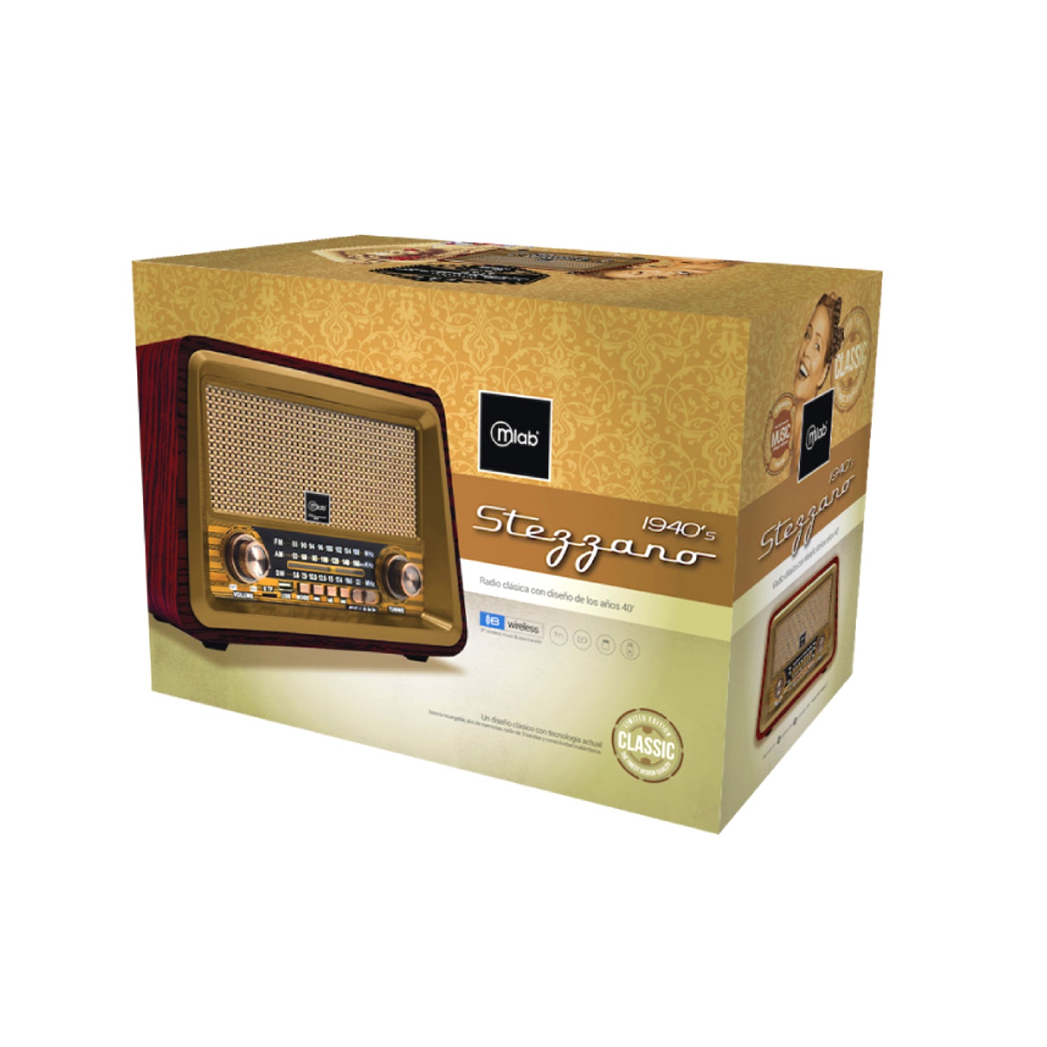 Radio Parlante Mlab 9136 Retro Stezzano Bluetooth Usb Tf Fm Color Café