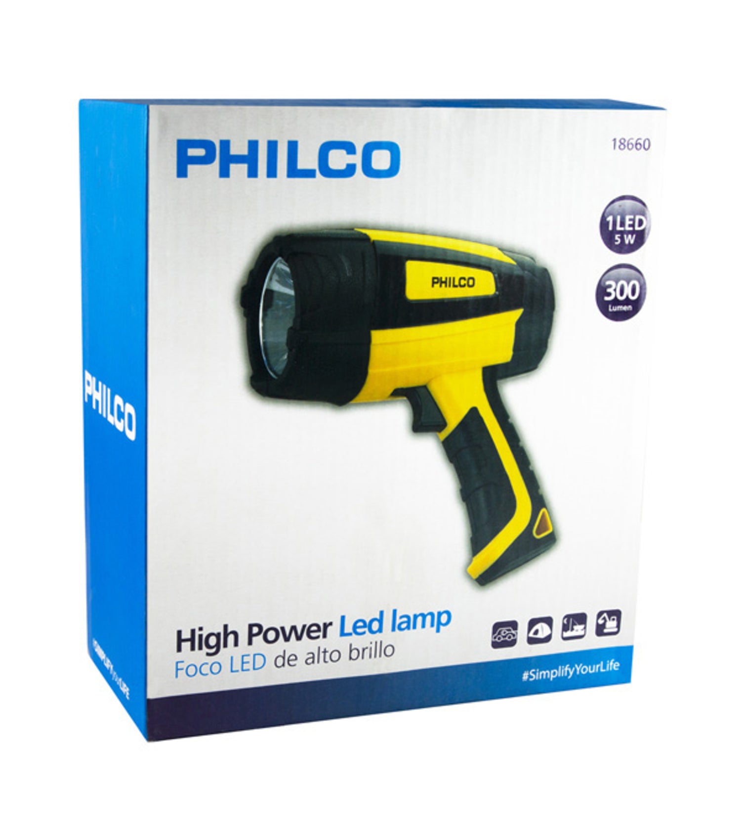 LINTERNA FOCO RECARGABLE 1 LED HIGH-POWER 5W PHILCO 18660
