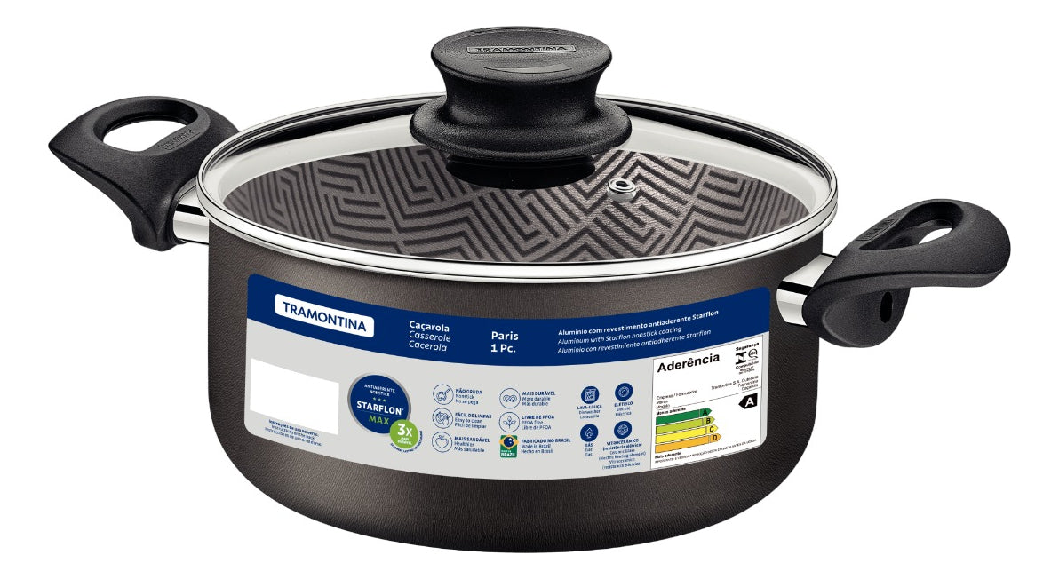 Cacerola Tapa D/vidrio 24cm 4.9l Plomo Tramontina 28524-624