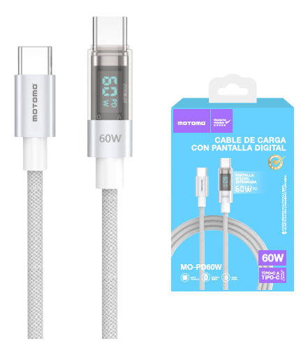 Cable Usb 60w 1m Tipo-c/tipo-c Pantalla Led Motomo Mo-pd60w