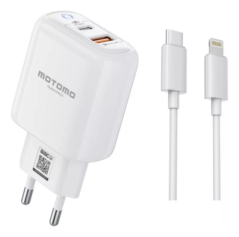 Cargador De Pared Pd010 Usb A Lightning 20w Motomo Pa008
