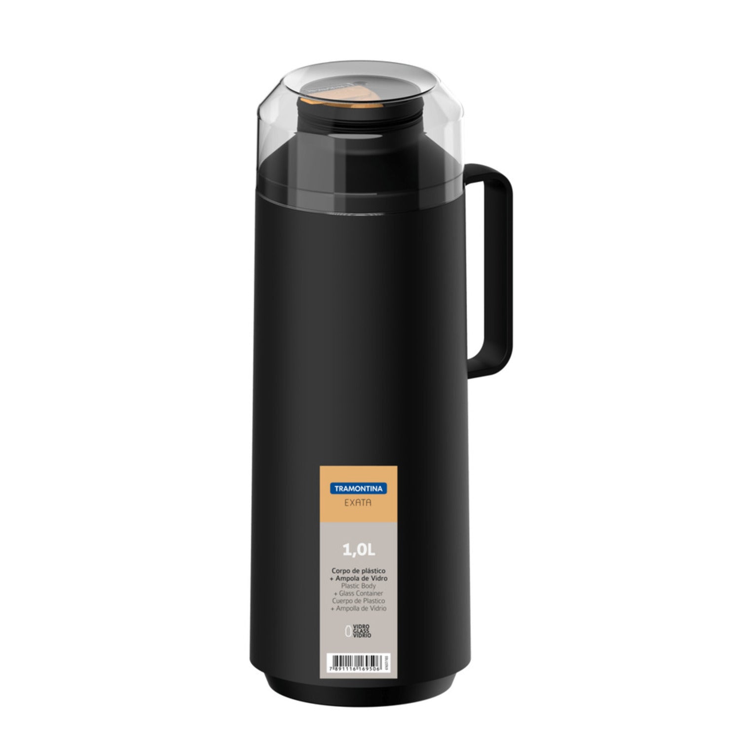 Termo 1l Exata Plástico Ampolla Vidrio Negr Tramontina 61637