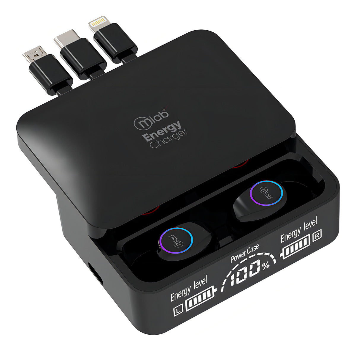 Audifono Tws Energy Charger Wired Powerbank 2000m Mlab 09356 Color Negro