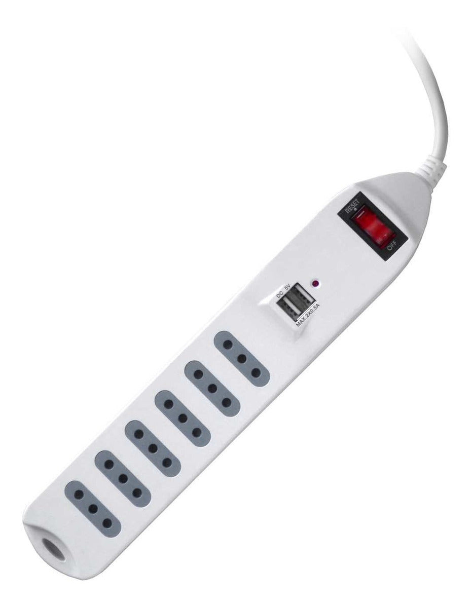Alargador Macrotel Con Switch 6 PoSíciones + 2 Usb 1.5mt