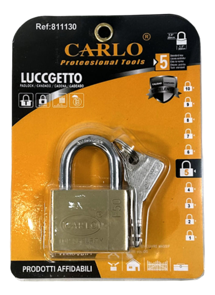 Candado Dorado De 50mm / Incluye 3 Llaves F50 Carlo 6002341