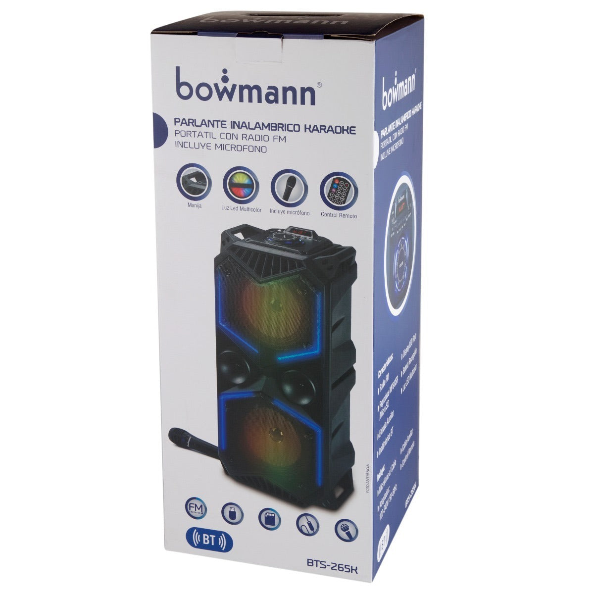 Parlante Portátil Bowmann Karaoke Bt/aux/usb/fm Bts-265k