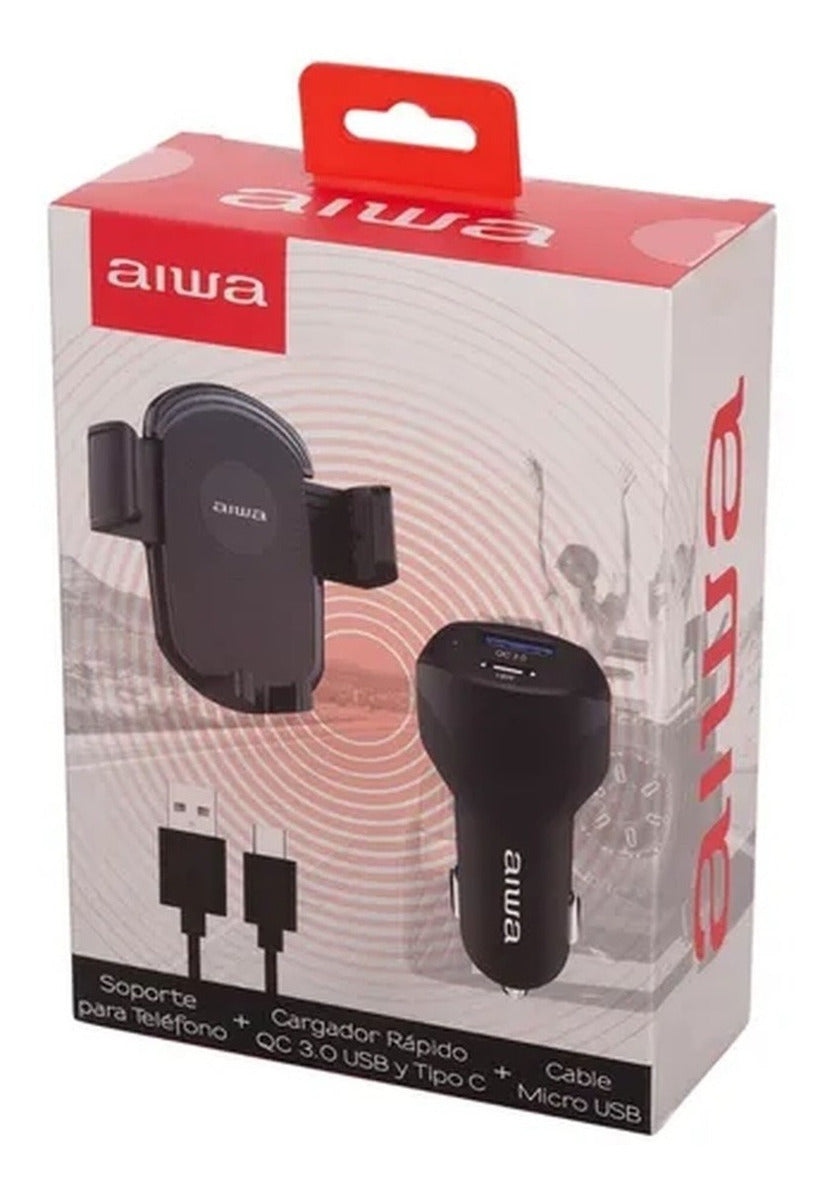 Cargador De Auto Aiwa Mas Soporte Teléfono Aw-h73c