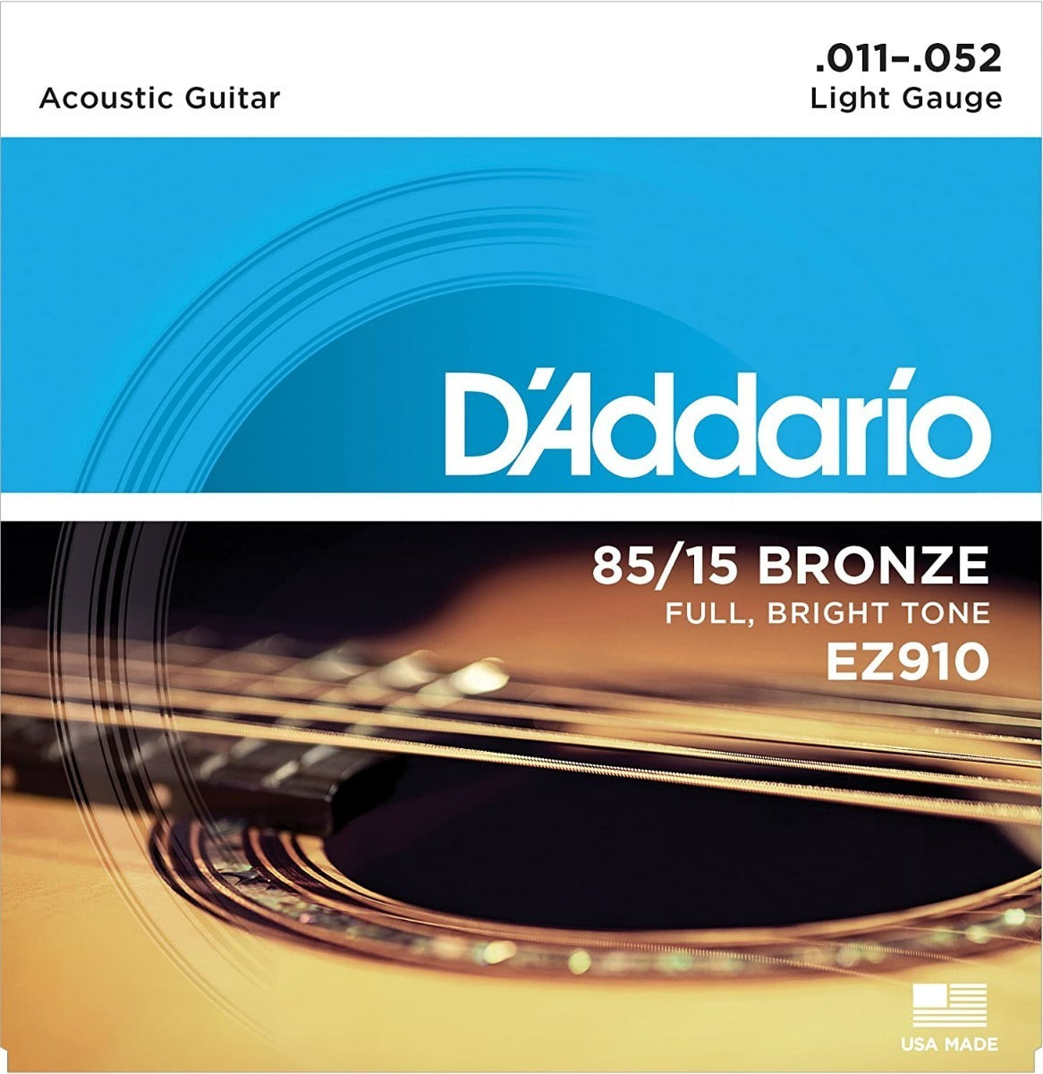 Daddario Cuerdas Guitarra Acústica 011-052 Metal Ez910 Originales