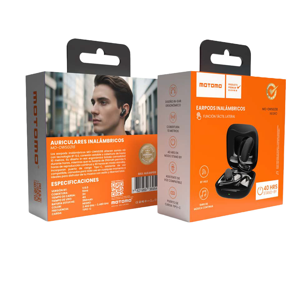 AUDIFONOS INALAMBRICO TACTIL BT V6.0 5H 40H MOTOMO AUEARP89